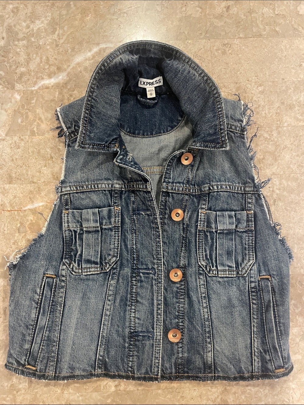 Pre owned Express Denim Button-Front Vest in Faded Blue biker grunge inspired